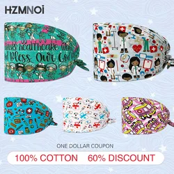 New High Quality Cartoon Nurse Print Lady Nurse Hat Dentist Hat Beauty Salon Pet Shop Adjustable Sweat-absorbent Scrub Cap