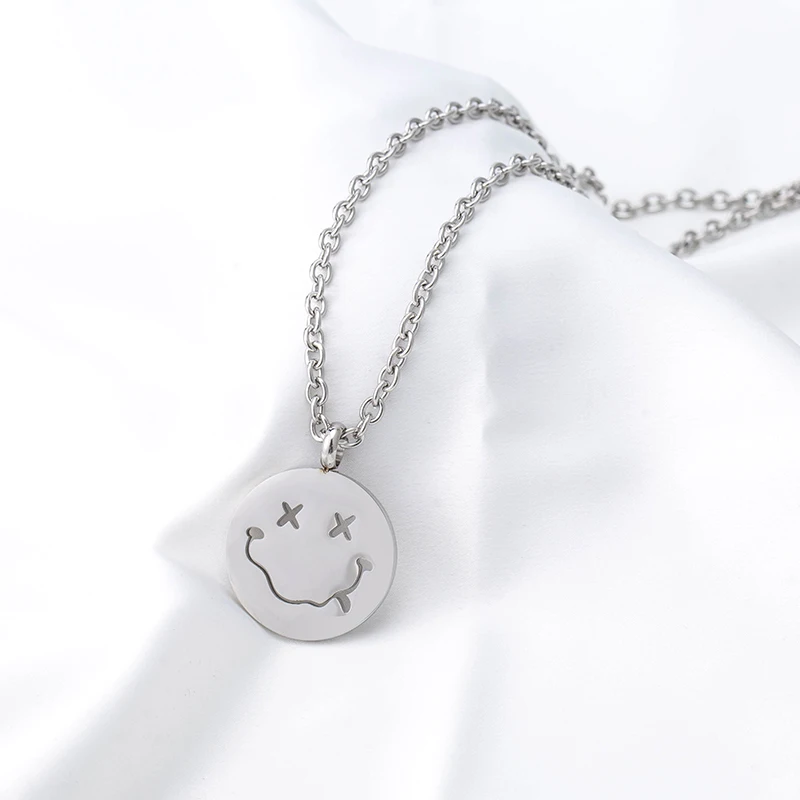 

Simle Pendant Necklace Stainless Steel Silver Color Cartoon Face Fashion Punk Necklaces For Women Men Party Gift