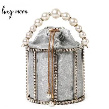 

Rhinestone Evening Clutch Bag Luxury Women Wedding Handbag with Pearl Handle Hollow Out Handmade Metallic Clutch Purse ZD1567