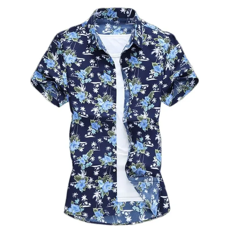 Men Cotton Casual Shirt Summer Print Short Sleeved Single Breasted Lapel S-5XL 6XL