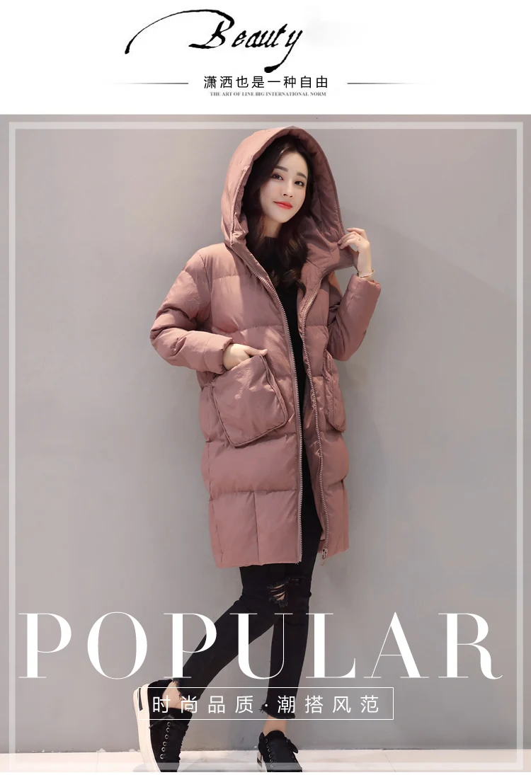 Long Sleeve Thick Mid-length Slim Fit Winter Convention Zipper Hooded Street Solid Color Cotton-padded Clothes/Cotton Coat