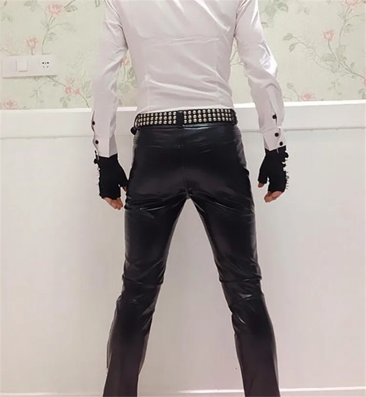 Description Picture 3 of itemIdopy Nightclub DJ Singer Gothic Punk Rock Rivet Faux Leather Pants Hip Hop Stage Costume Mens Studded Motorcycle tTrousers