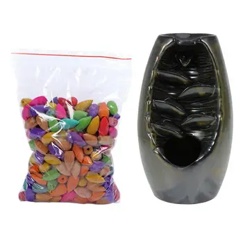 

1pc Antique Backflow Incense Burner Ceramic Incense Cone Holder Desktop Adornment with 60pcs Incense Cones (Tea)