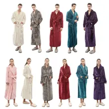 Унисекс зимний теплый фланелевый Халат вафельный толстый коралловый флис длинное кимоно халат C6UD