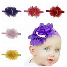 Новорожденный жемчуг ткань шифон Роза Цветочные Детские повязки на голову эластичная лента для волос реквизит для фотосессии Детские аксессуары для волос