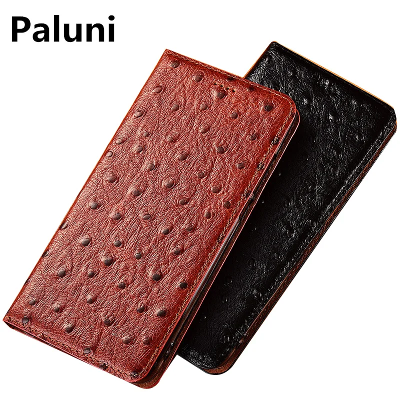 

Luxury ostrich genuine leather magnetic phone case card slot holder for Huawei P Smart Z/Huawei P Smart 2017 phone holster funda