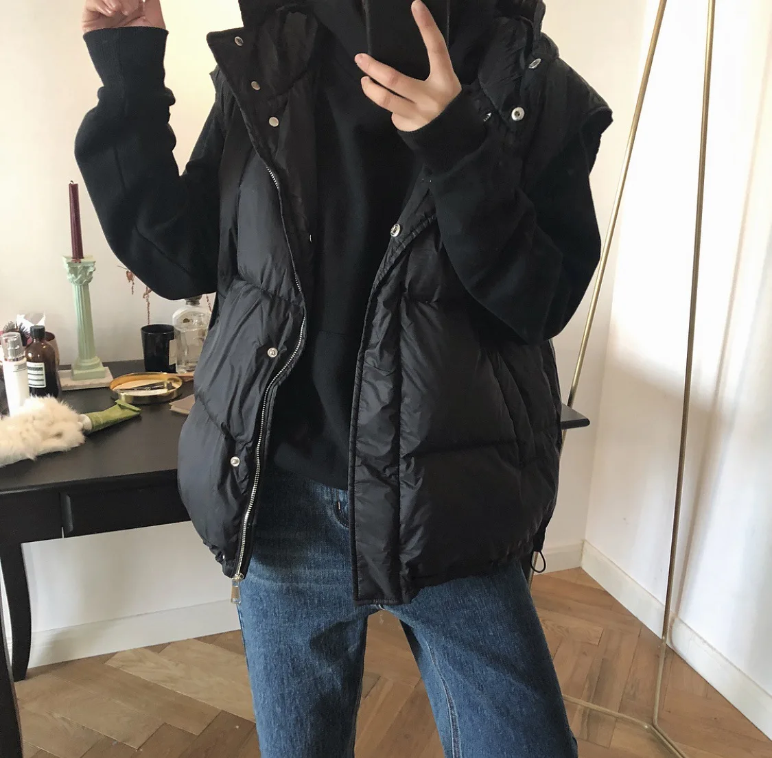 Winter New South Korea 90% White Goose down Vest down Coat Short Thick Loose-Fit Hooded Vest Women's
