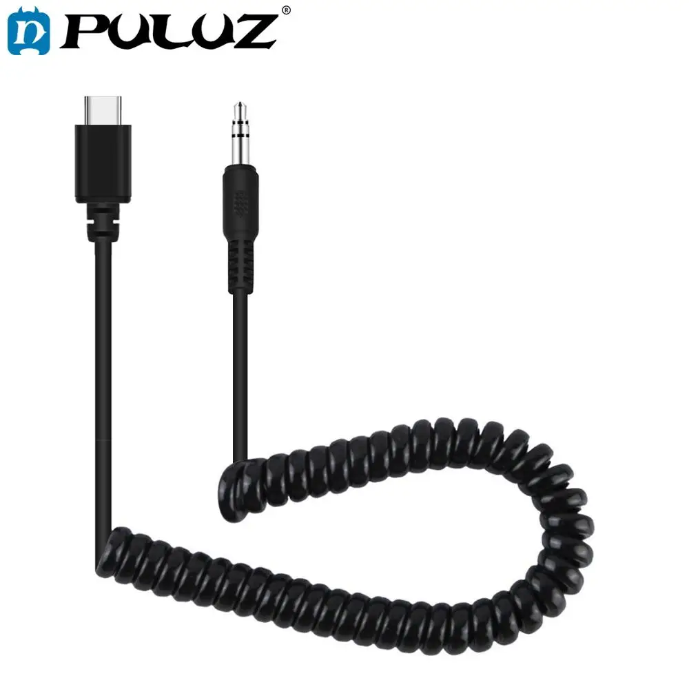 Adaptador de Áudio Puluz 3.5 mm Trrs Macho para Tipo-c Fêmea Microfone ao Vivo Mola Enrolada Cabo para Dji Osmo Pocket Smartphones