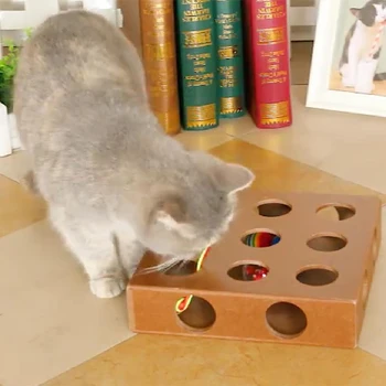 

Interactive Cat Toy Puzzle Box, Wooden Peek Play Toy Hide & Seek Cat Mice Toy & Puzzle Box Feeder Adorable Cat Toys