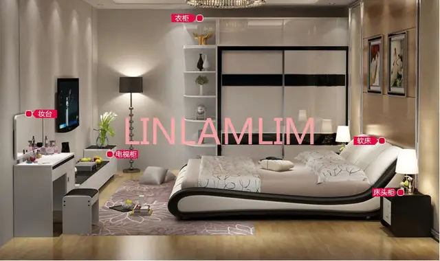 Real genuine leather bed frame modern soft beds with storage home bedroom furniture cama muebles de