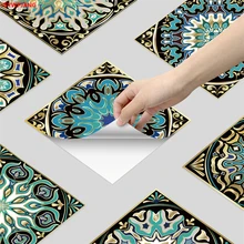 

10pcs Mandala Pattern Matte Tile Floor Sticker Transfers Covers Wear-resisting PVC Wallpaper Kitchen Bathroom Table Wall Decor