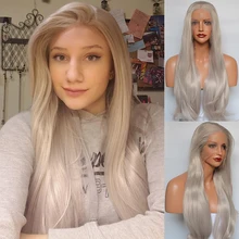 Фэнтези красота Серебряный парик на кружеве серый синтетический натуральный прямые волосы Замена парики для женщин без клея крышка термостойкие