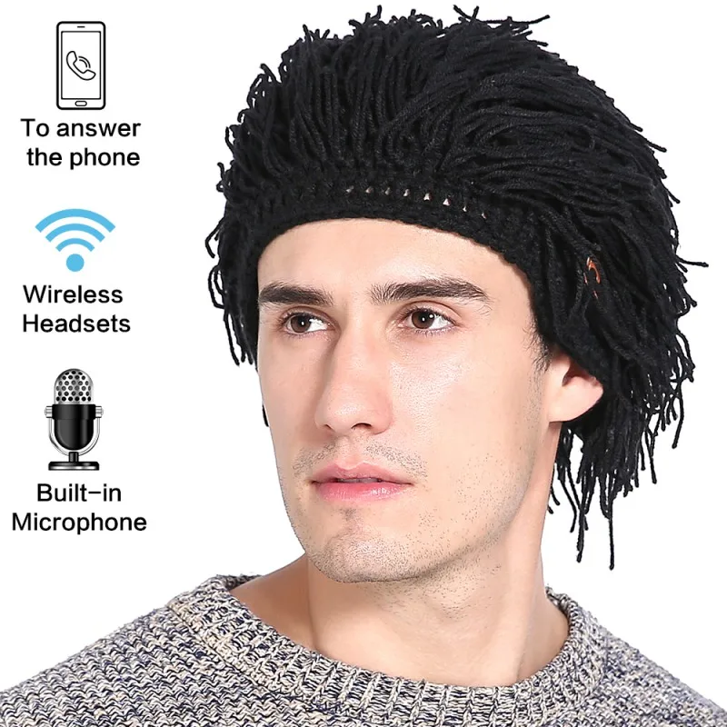 Уникальный стильный дизайн Bluetooth шапка с наушниками парик борода вязать бини зимняя теплая Рождество год подарок музыка шляпа