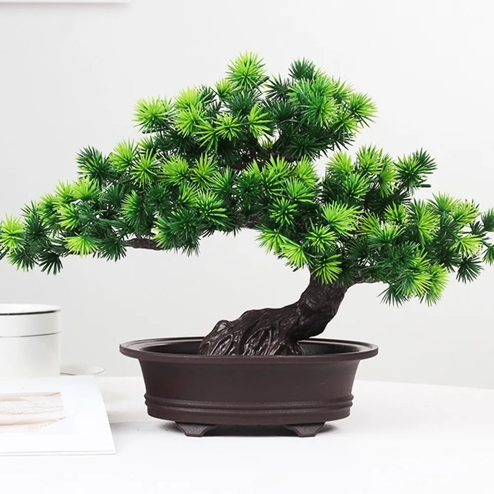 

1 PC Artificial Tree Welcoming Pine Mini Bonsai Simulation Decorative Fake Green Pot Plants Ornament Home Desktop Decor