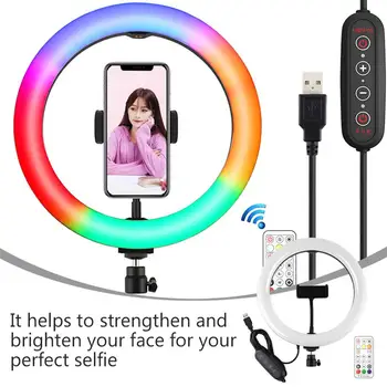 

Dimmable LED Selfie Ring Light USB Selfie Light Ring Lamp Big Photography Ringlight with Stand for Cell Phone Studio