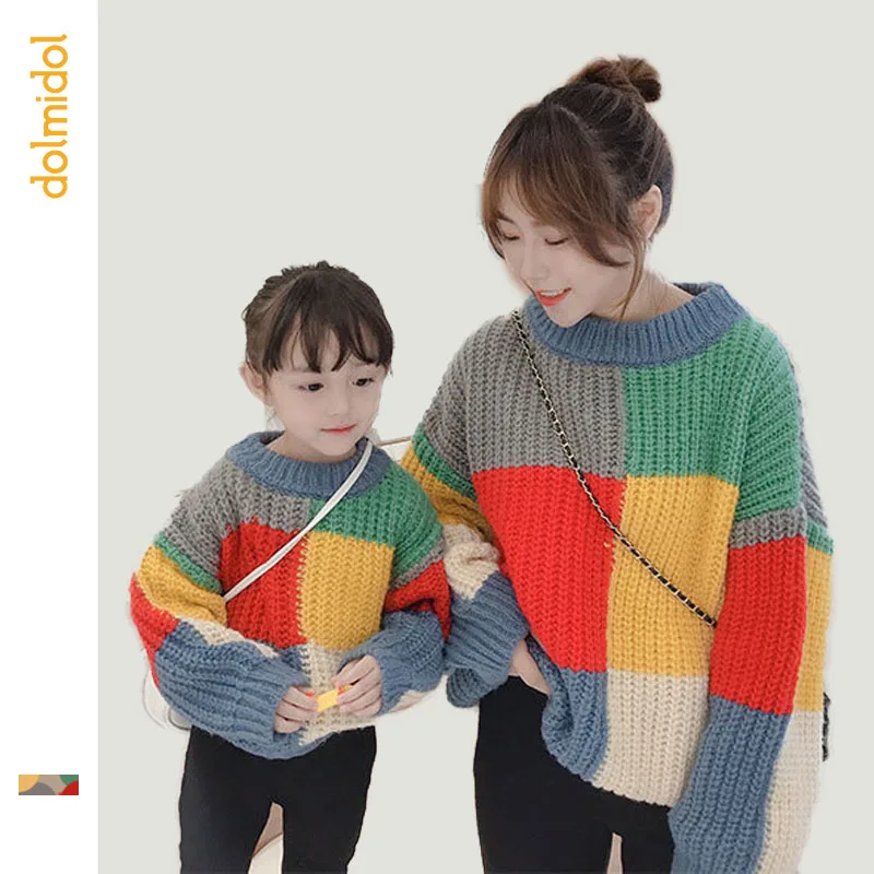 Dolmidol/2019 г. Разноцветные одинаковые свитера для мамы и дочки модные детские