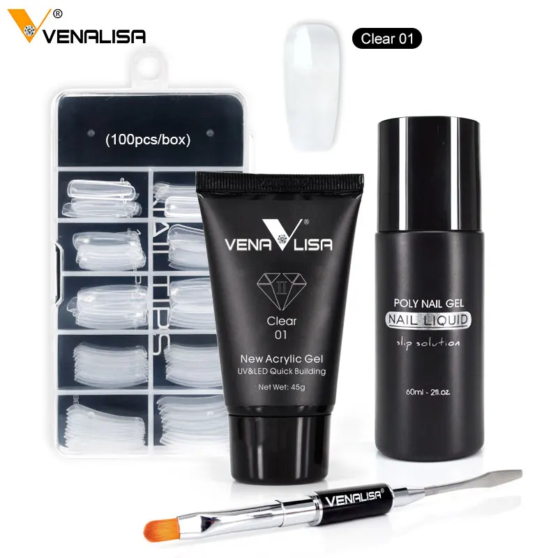 4 Pz/Kit Venalisa Poly Nail Gel Kit Jelly Uv Construction Fast Extension Gel Nail Tip Slip Solution Strumento Per Unghie Fetta Penna Gel Duro