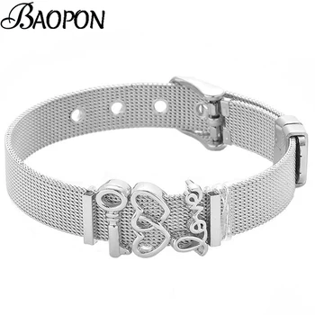 

Fashion Stainless Steel Mesh Watch Belt Bracelets For Women Love Key Charm Friendship Bracelet Bangle Jewelry Gift