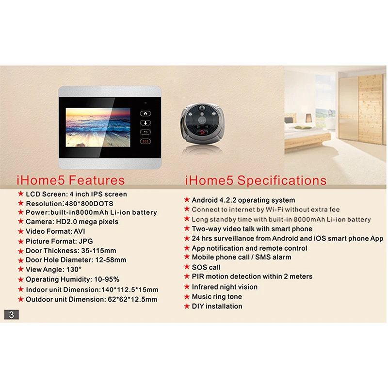 Камера раздвижная IHOME5 Wi Fi IP 4 дюймовый монитор видео фото доставка только экран