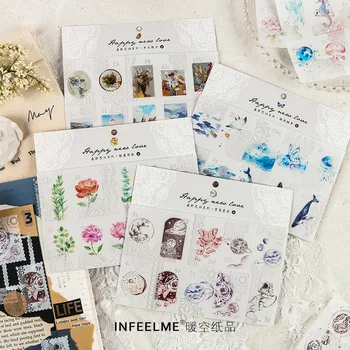 

2 Sheet Kawaii Rabbit Stamp Stickers Transparent Lace Vintage Flower Deco Stickers Scrapbooking Stationery DIY Diary Stick Label