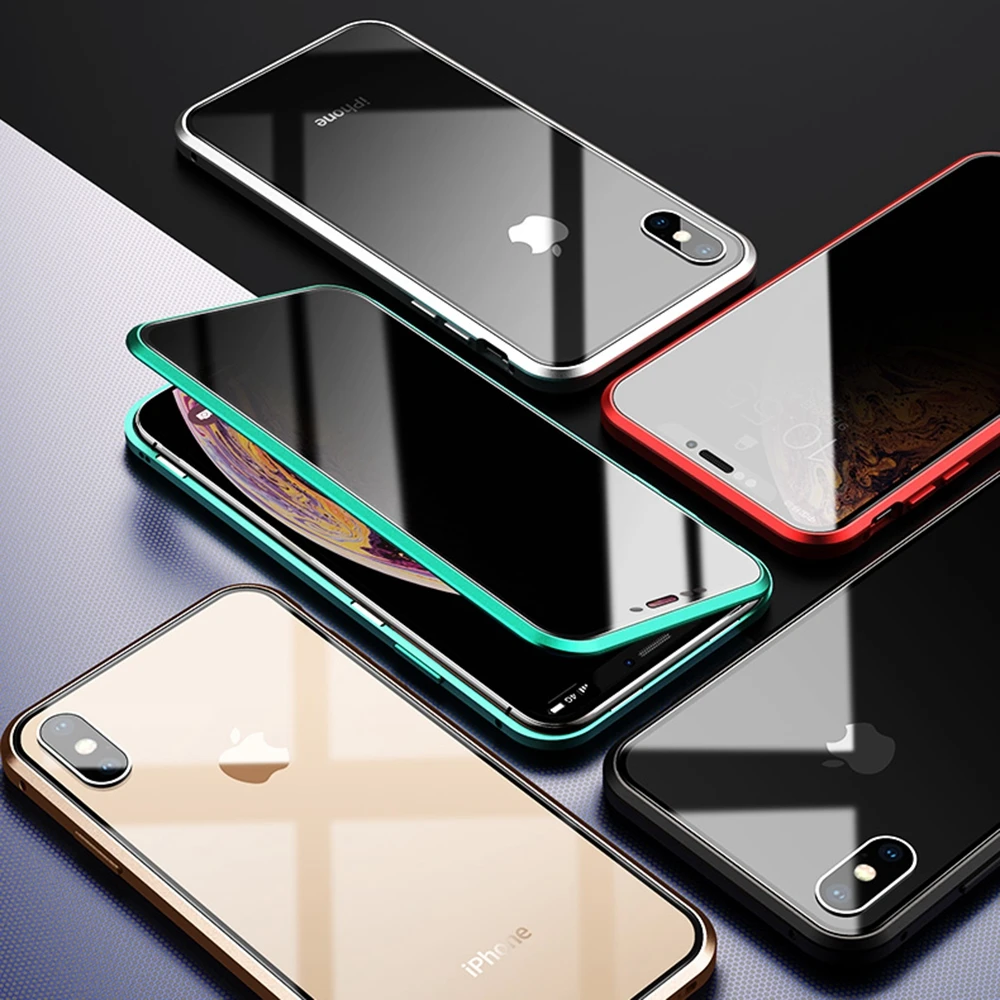 Магнитный чехол для iPhone Xs Max Xr из закаленного стекла 360 градусов Защитная передняя