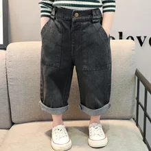 Осенняя одежда новые стильные джинсы с большими карманами для девочек широкие брюки Модная одежда в Корейском стиле