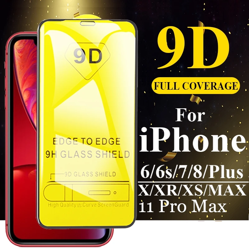 Закаленное стекло 9D с полным покрытием для iphone 11 Pro Max X XS XR Защитное экрана 6 6S 7 8 Plus