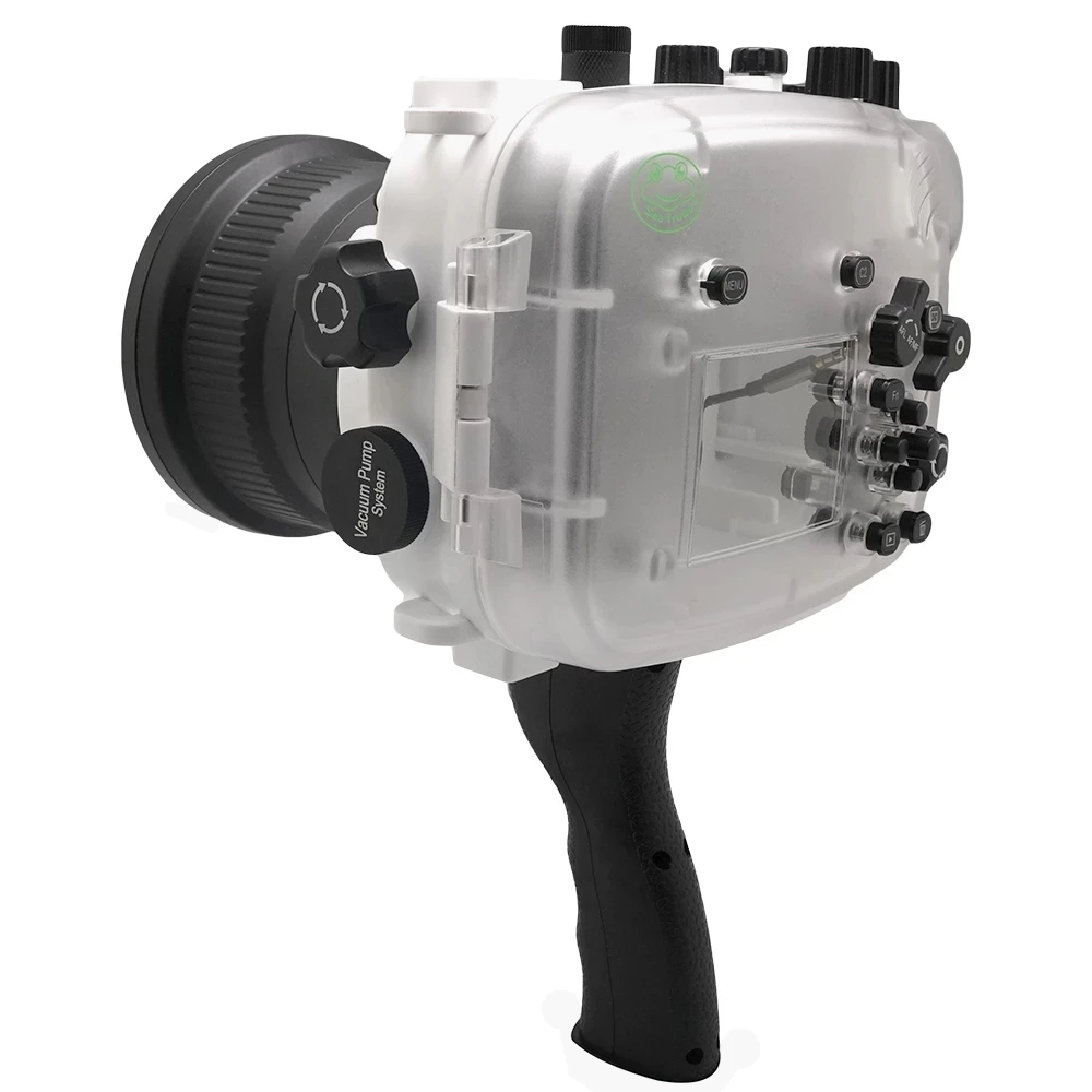 40m/130ft For Sony A7 NG Series A7R A7S underwater camera housing diving box case cover with pistol grip 90mm lens White