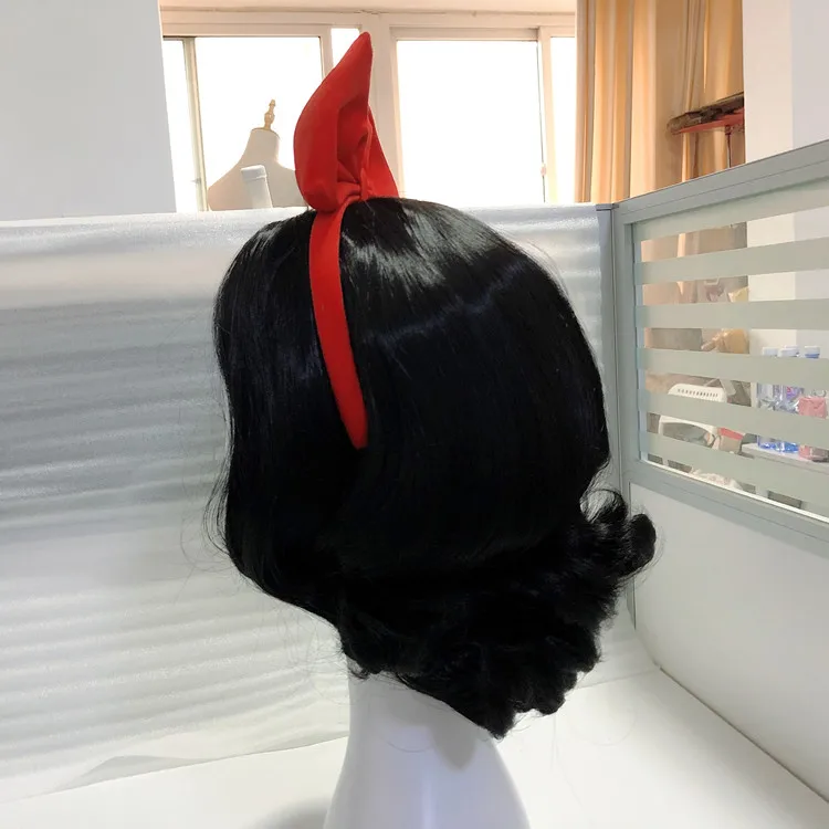 Хэллоуин женский Белоснежка Принцесса парик косплей черные волосы сцена ролевые игры черные волнистые волосы с красным бантом Белоснежка лента для волос