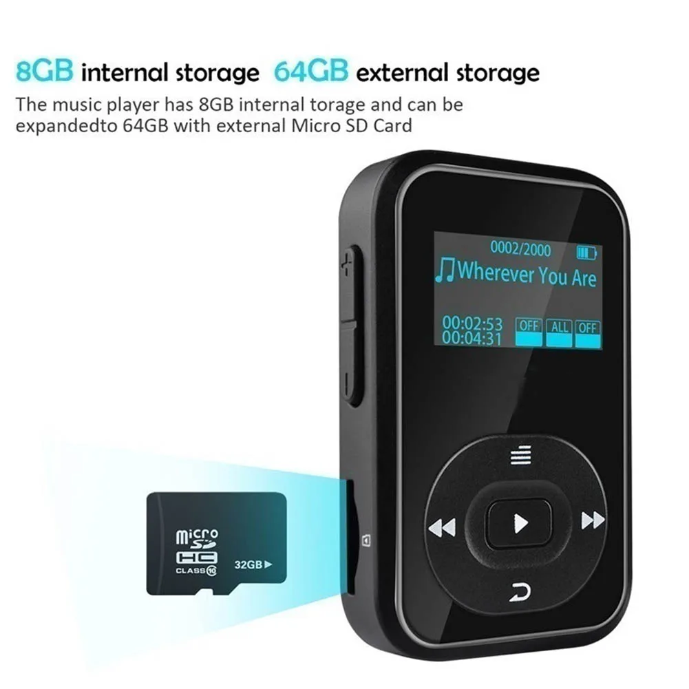 Мини Bluetooth MP3-плеер 8 Гб MP3 легкий музыкальный плеер и рекордер fm-радио и гарнитура беспроводной Bluetooth спортивный Mp3