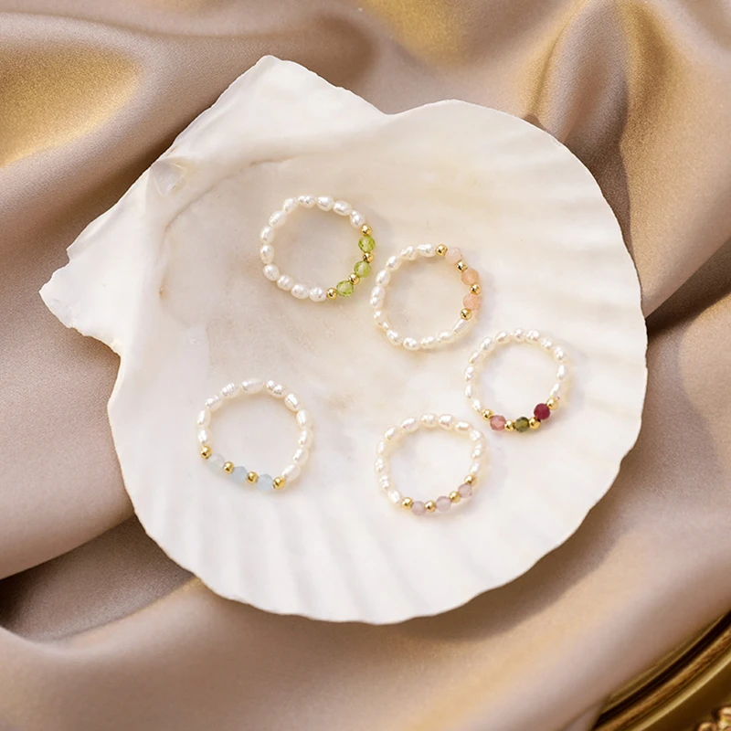 Beads Pearl Rings for Women Elastic Party Jewelry