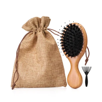 

Natural Boar Bristle Hairbrush Mini Handle Massage Comb Anti-static Hair Scalp Paddle Brushes barber Hair Brush Styling Tool