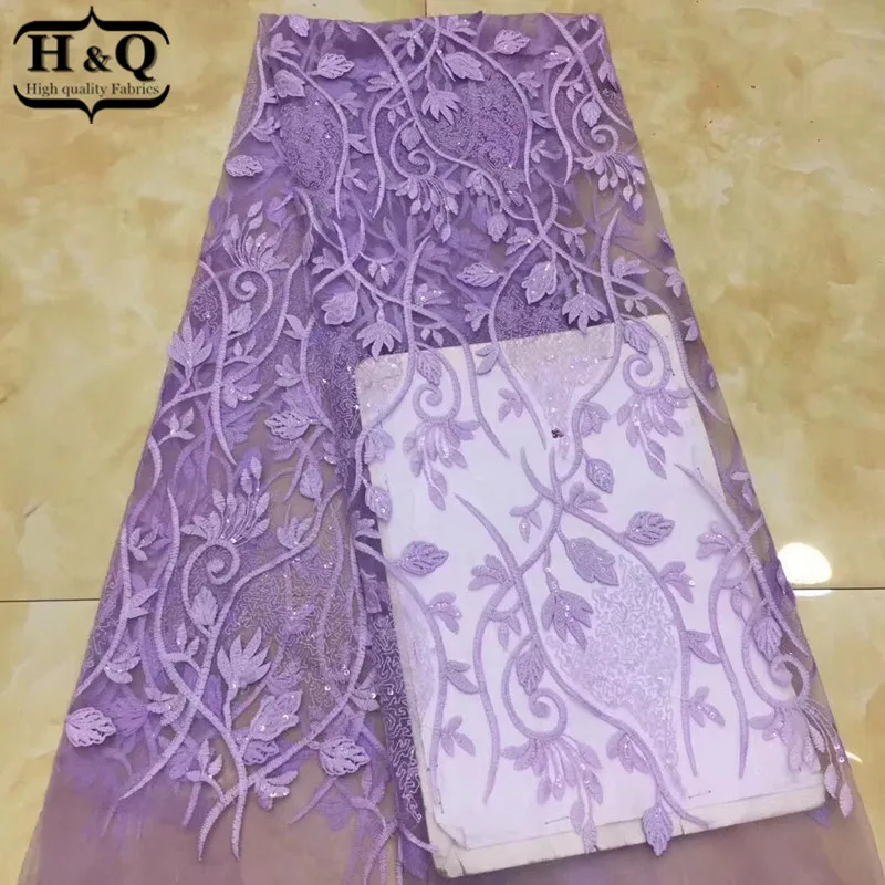 

Purple African Net Lace With Sequins Lovely French Tulle Lace Fabric Embroidered Mesh Lace 2019 Nigerian Lace Fabric For Gown