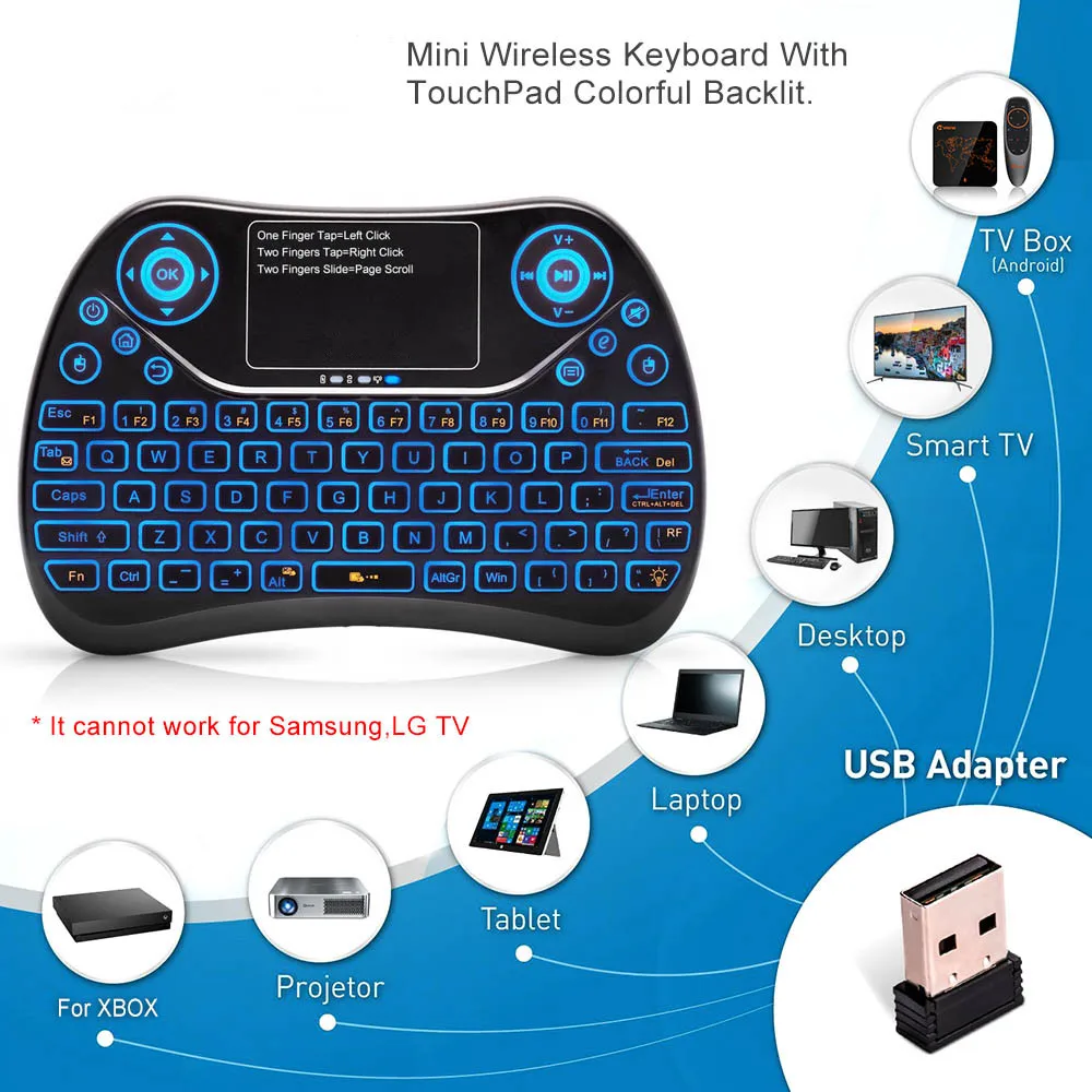 

VIBOTON S9 2.4GHz Wireless Mini Keyboard Air Mouse with RGB/ 7 COLORS Backlit Touchpad for Android Google TV Box
