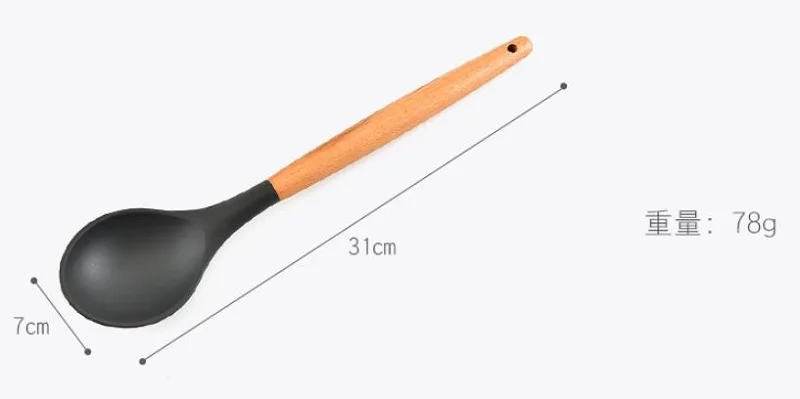 Wood handle silicon kitchen utensils 11 sets of non-stick pot silicon cooking spoon shovel