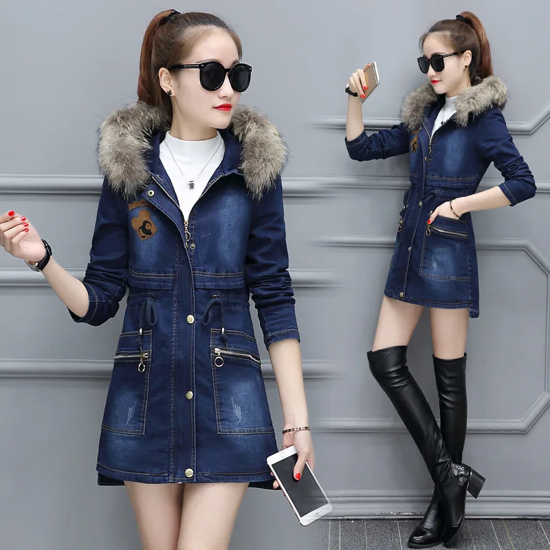 

Photo Shoot Cotton-padded Clothes Women's Mid-length Korean-style 2018 Winter New Style Jeans Coat Versatile Warm Thick Cotton C