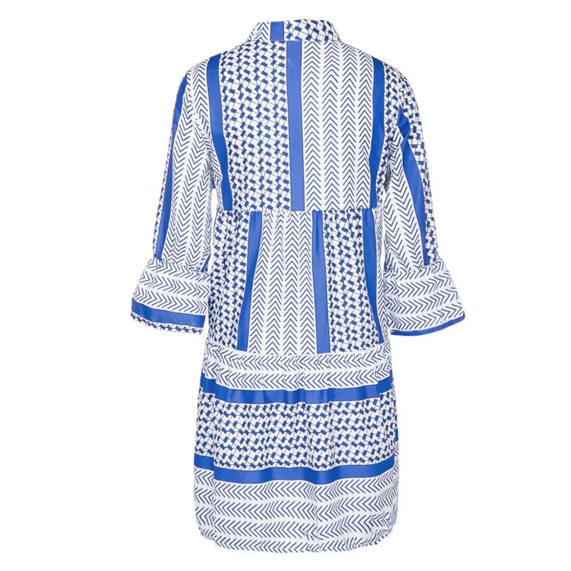 New Fashion Women Casual Autumn Dress 2019 Patchwork Three Quarter Sleeve Ruffles Party Mini Dress платье vestidos 3Y30 (13)