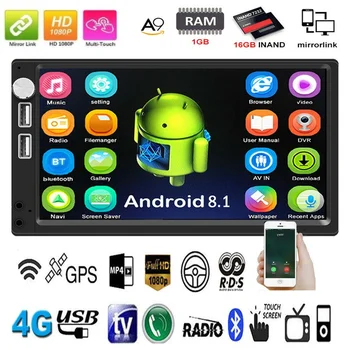 

7" 2DIN Android 8.1 Quad Core GPS Navi WiFi Car Stereo MP5 Player FM Radio USB Autoradio + Cam