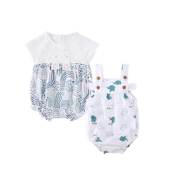

Pureborn Newborn 2 Pack Baby Girl Bodysuit Breathable Cotton Baby Clothes Cartoon Kitten Elephant Baby Girl Onesies