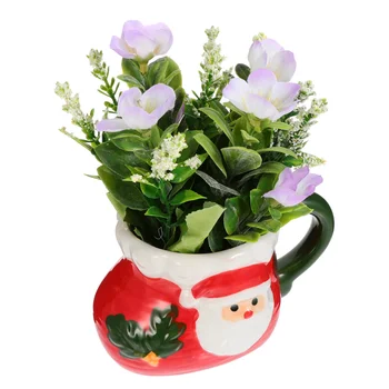 

Christmas Flower Pot with Simulation Flower Ceramic Garden Plant Pot Ornament