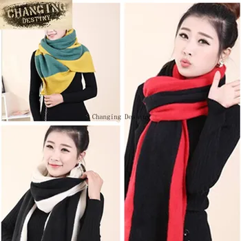 

200*45cm Women's Scarf Shawls Stripe Keep Warm Couples Scarf Winter Students Thicker Imitation Cashmere Knitting Scarves Wraps