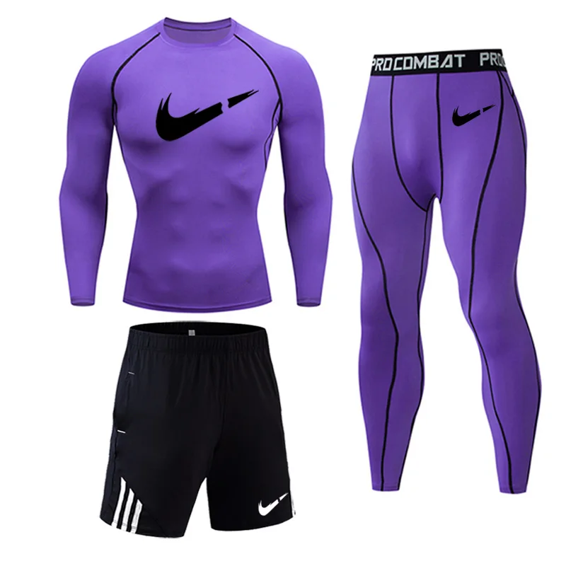 Men's Thermal Underwear Set Quick-drying Jogging Training T-shirt Leggings Gym Suit Rashgard Winter Men's Sportswear Sets