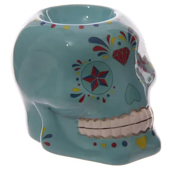 

[MGT] Day of The Dead Skull Oil Burner Tealight Holder Candle Wax Granule Gothic Ceramic Mexican Floral Candy Skull