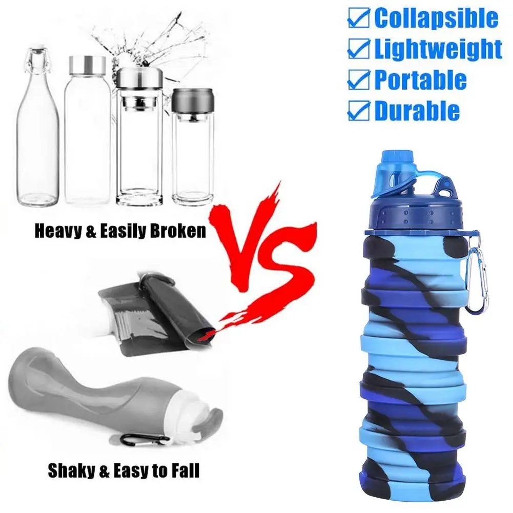 500ml Collapsible Water Bottle Reuseable Bpa Free Silicone Water Bottle