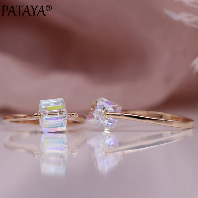 PATAYA, новинка, австрийский кристалл, квадратные женские кольца, 585, розовое золото, белое кольцо, свадебное, простое AB, красочное, уникальное, хорошее, модное ювелирное изделие