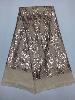 

french Sequin Lace Fabric 5yard 2019 African Lace fabric with Sequins High Quality Gold sequin Fabric for Sewing dresses DJ22781