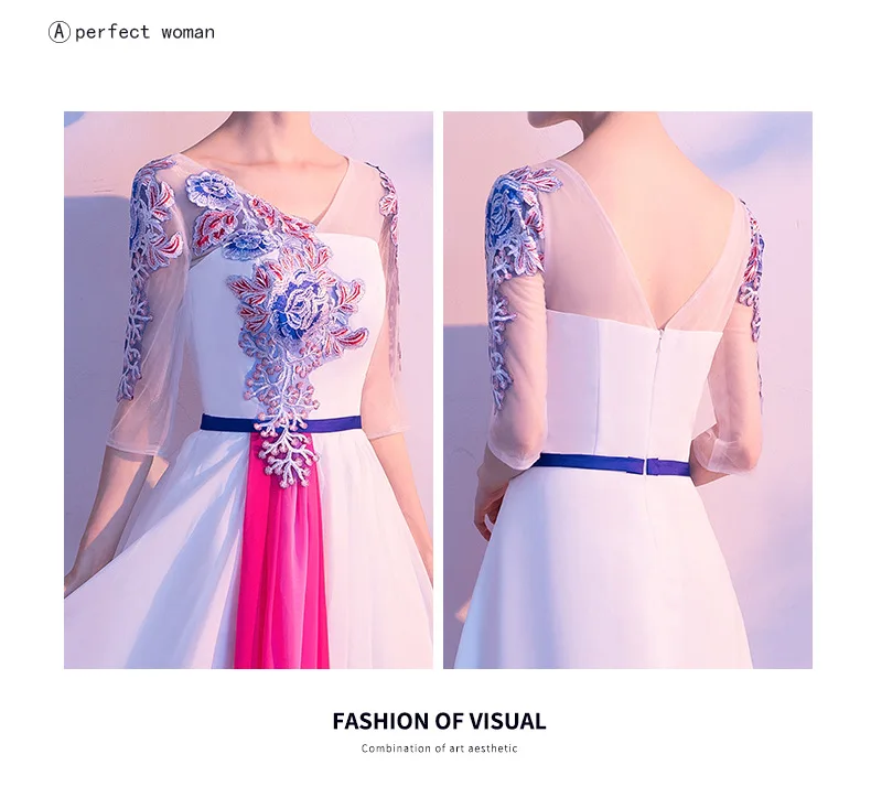 Party Dress Women White Gradient Color Maxi Dresses New Chinese Style V Neck Elegant Slim Host Banquet Dance Vestidos CX261