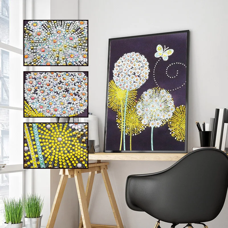 RUBOS DIY 5D Diamond Painting Mosaic Dandelion Plant Butterfly Diamond Embroidery Big Stone Bead Picture Rhinestone Sale Sticker (1)
