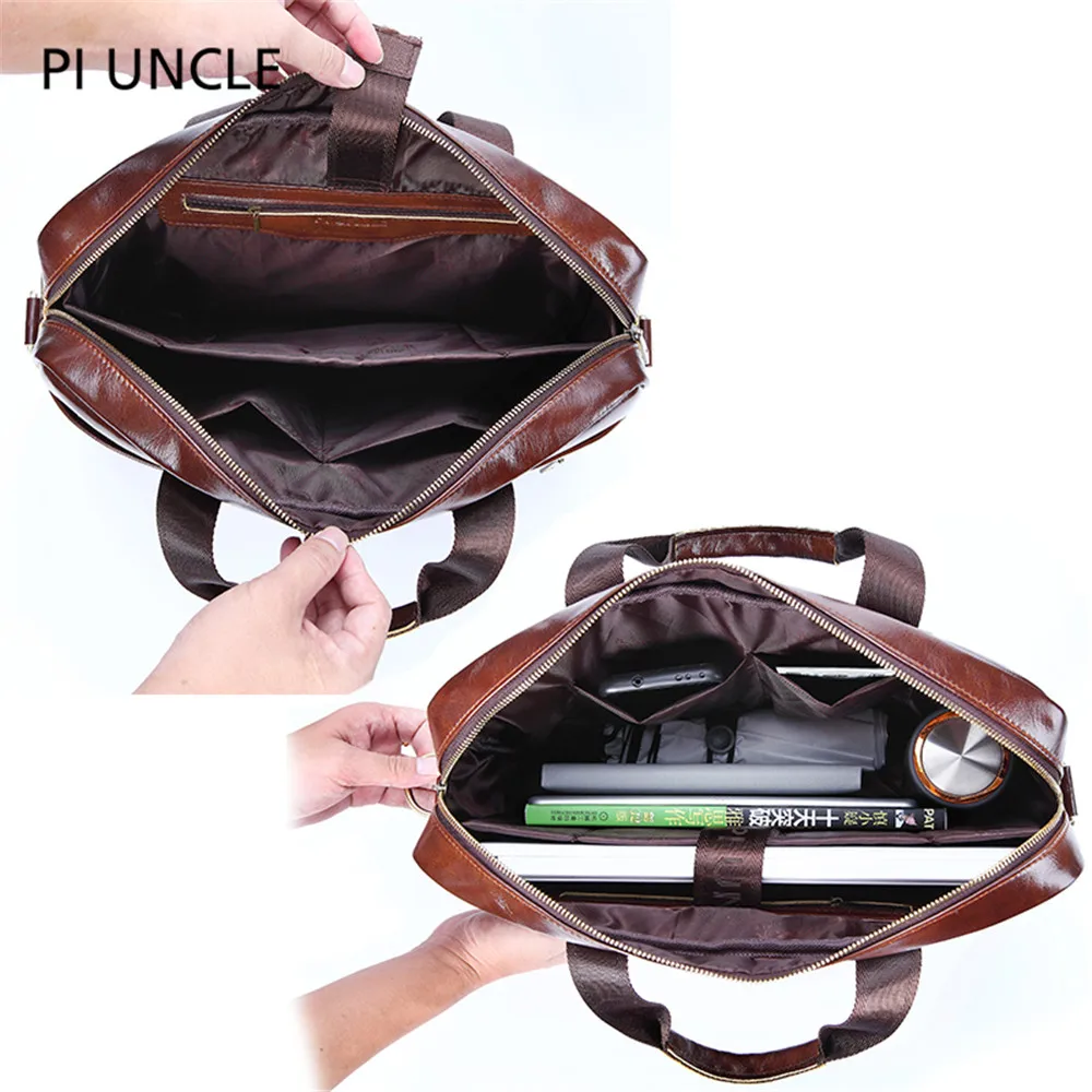 2020 Genuine leather men's Briefcase vintage business computer bag Fashion messenger bags man shoulder bag postman male Handbags