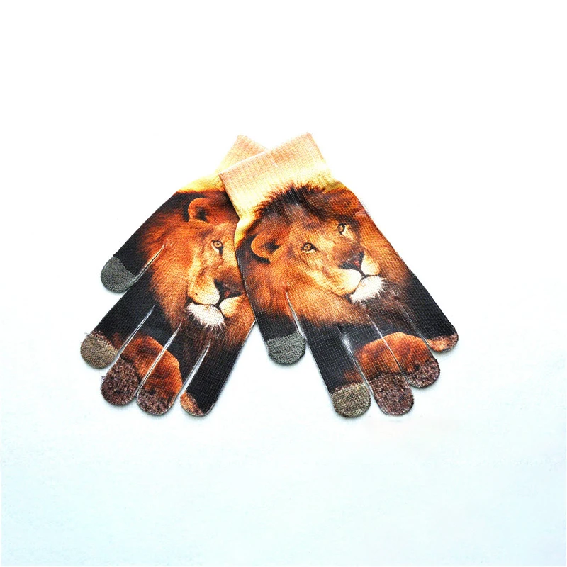 lion BalleenShiny/Детские перчатки с забавным принтом, 3D Мультяшные животные, полный палец, варежки, детские Осенние перчатки, подарки для мальчиков и девочек - Цвет: lion